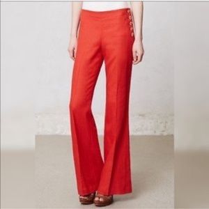 Anthropologie elevenses red flared button side pants.